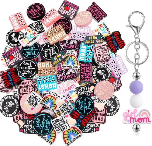 Zeyune 40 cuentas focales de silicona para bolígrafos, cuentas de silicona coloridas para hacer llaveros, regalo de graduación, collares, pulseras,