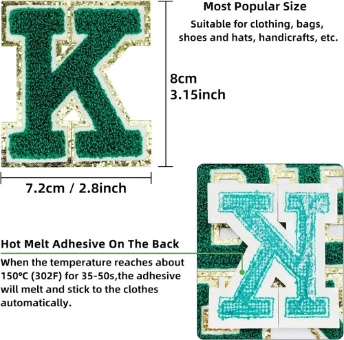 Miniatura 2 de Jongdari Letras termo-adhesivas para ropa, parche de letras de felpilla con brillantina del alfabeto, apliques para coser con adhesivo planchado, 8