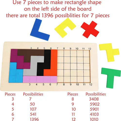 Miniatura 3 de Juegos de rompecabezas de pentominoes de madera, juegos de mesa familiares para niños y adultos, bloques de bloques de patrón matemático