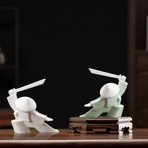 Miniatura 9 de LYART Estatua de guerrero de mascotas de té, accesorios de adorno de té, decoración de té de Kung Fu, regalo para casa y oficina, regalo del día