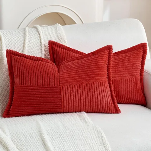 Miniatura 47 de HAUSSY Paquete de 2 fundas de almohada de 22 x 22 pulgadas, fundas decorativas de pana suave, estilo bohemio a rayas sólidas, fundas de cojín