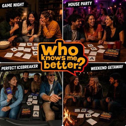 Miniatura 6 de QUOKKA Set de juegos de fiesta, colección Who Knows Me Better con 4 juegos en 1 caja, más de 2000 preguntas, juegos de cartas para adultos