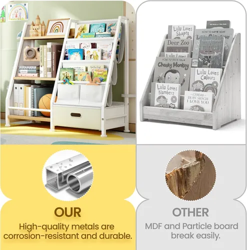 Miniatura 7 de Estantería infantil y organizador de almacenamiento de juguetes: estante para libros para habitación de niños con cajón para almacenar libros