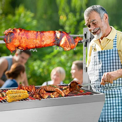 Miniatura 7 de Parrilla eléctrica con espetón de 37 pulgadas, soporte para asar cerdo y cordero con capacidad de 132 libras con altura ajustable, kit de parrilla