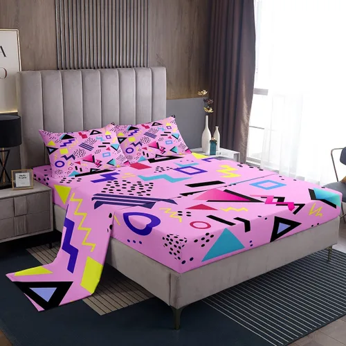 Miniatura 39 de Erosebridal Sábana bajera ajustable de los años 80, juego de sábanas geométricas de los años 80 y 90, decoración de Memphis, 80 estilos para Multi 04