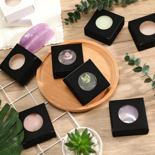 Miniatura 3 de Chinco 30 cajas de jabón cuadradas para jabones caseros, velas, 3 x 3 x 1.2 pulgadas, cajas de jabón con ventana transparente, pequeña caja de Negro