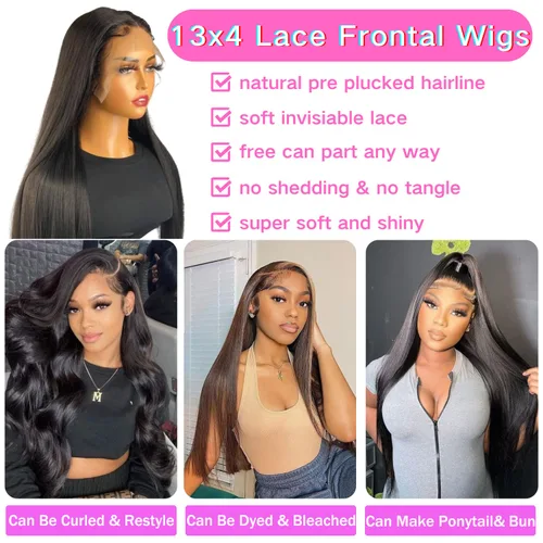 Miniatura 3 de Pelucas de cabello humano virgen brasileño con encaje frontal de 22 pulgadas para mujeres negras, color natural, densidad del 180 %, 13 x 4 HD