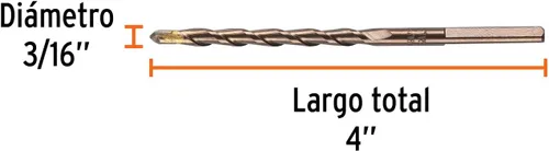 Miniatura 3 de TRUPER BCT-3/16X4-B Brocas para mampostería, en ampolla. Vástago de 3/16" 3/16" 4" (102mm)