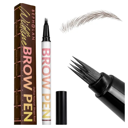 BEPHOLAN Lápiz de cejas marrón líquido de 4 tenedores y punta de pincel preciso, cejas naturales similares al cabello, larga duración durante todo
