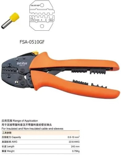 Miniatura 2 de FSA-0510GF Alicates para herramienta de mano de prensado, alicates para cable de crimpado, Alicates para cortadores de alambre, rango de engaste