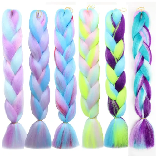 Miniatura 58 de Xiaofeng Extensiones de cabello trenzado coloridas Ombre de 61 cm, 3 unidades, trenzas Jumbo de alta temperatura para trenzas en zigzag y trenzas