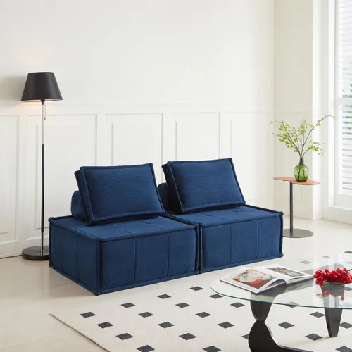 Miniatura 10 de Swbvs Sofá modular de 2 piezas, sofá de piso sin brazos, sofá de espuma comprimida sin montaje para sala de estar y apartamento Beige