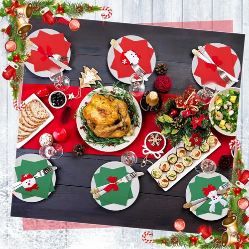 Miniatura 5 de Teling 300 piezas de servilletas de papel de Navidad desechables, servilletas rojas y verdes para fiestas navideñas, bodas, almuerzos en casa