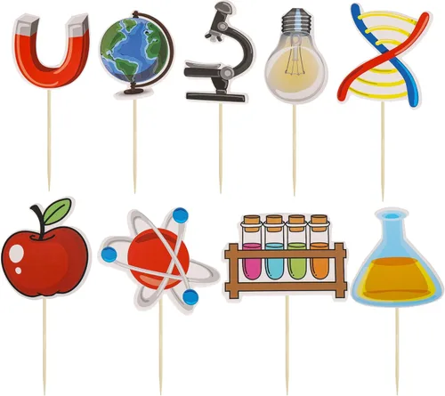 Miniatura 3 de Gyufise 36 piezas de decoración para cupcakes de ciencia, rocas de ciencia, para baby shower, niños, astronomía, biología, química, física, ciencia