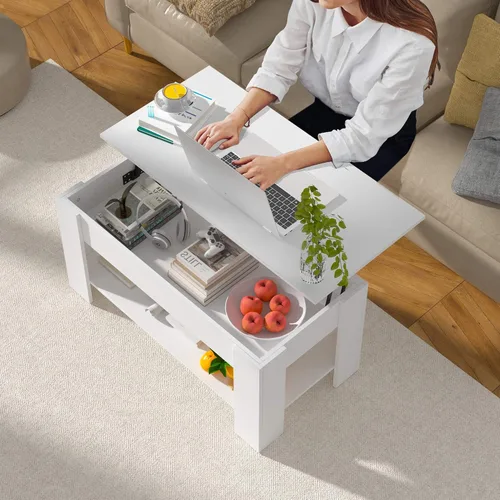Miniatura 3 de Mesa de centro elevable con almacenamiento para sala de estar, mesa consola de madera rústica, mesa de té central de escritorio oculta para muebles