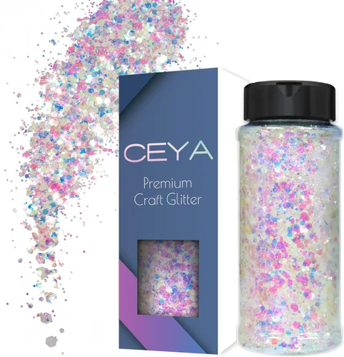 Miniatura 9 de Ceya Brillantina gruesa, 3.3 onzas/3.35 oz azul cielo mezcla de purpurina fina en copos de polvo iridiscente para uñas de resina epoxi, vasos