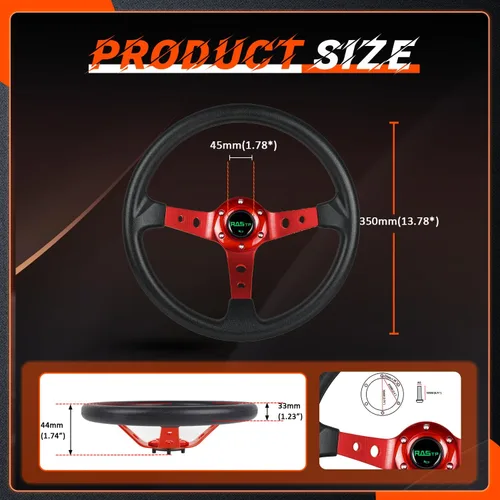Miniatura 5 de RASTP - Volante universal de carreras, volante de deriva de plato profundo de 13.8 pulgadas/350 mm con 6 pernos de agarre de vinilo y aluminio