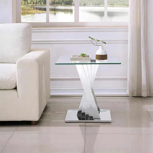 Miniatura 182 de Mesa de centro de cristal de lujo, mesa de centro de sofá de 47 pulgadas con marco de acero inoxidable dorado y parte superior de vidrio negro, mesa