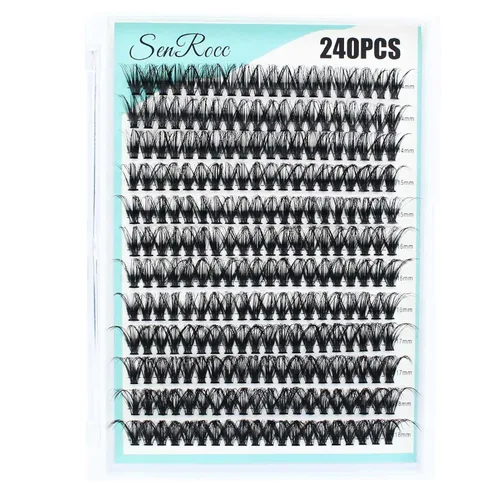 Miniatura 5 de Pestañas individuales de 0.55-0.70 pulgadas, 240 unidades de pestañas en racimo curva D, aspecto natural, bandeja mixta para extensiones de pestañas