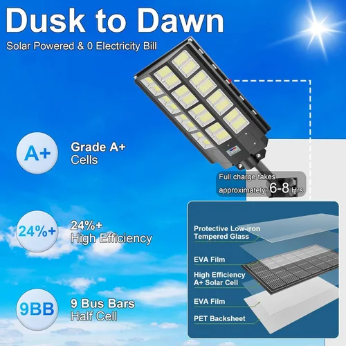 Miniatura 2 de Luz solar de calle, 8000 W, 7000 K, 480000 lúmenes, 1152 luces LED solares de estacionamiento del anochecer al amanecer, luces solares al aire