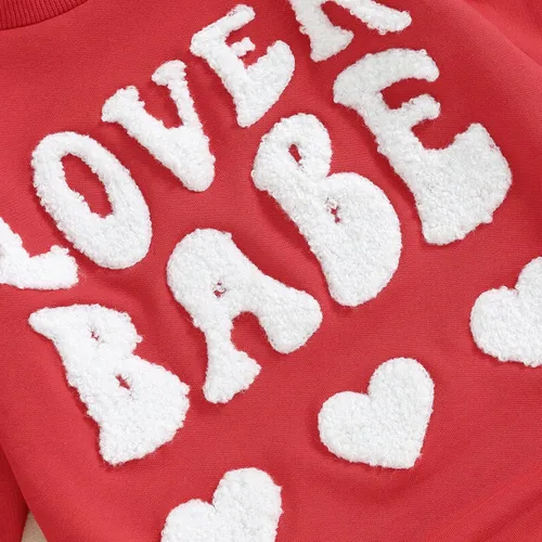 Miniatura 72 de SOLILOQUY Traje de manga larga con cuello redondo para el primer día de San Valentín para bebé niño y niña, mameluco de corazón de amor