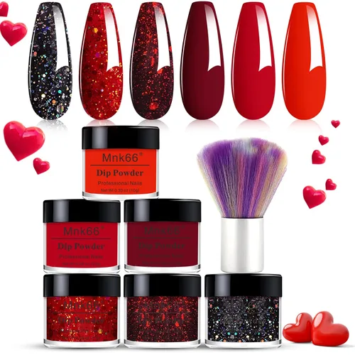Miniatura 10 de Juego de polvo de inmersión de 6 colores, set de colores para uñas con vino tinto oscuro, rojo oscuro, naranja, set de polvo de inmersión para uñas