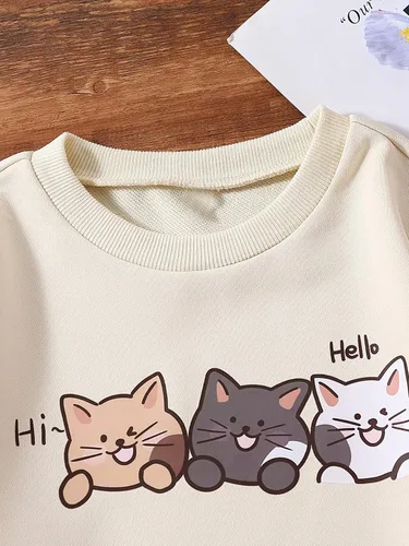 Miniatura 3 de SOLY HUX Sudadera de manga larga con cuello redondo y estampado de letras de corazón para niña