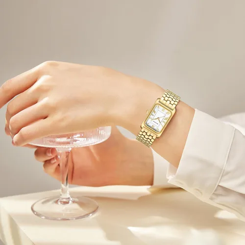 Miniatura 6 de Relojes para mujer, pulsera vintage, esfera romana, caja rectangular, reloj dorado, impermeable, con herramientas