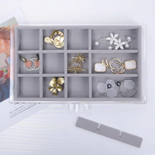 Miniatura 6 de misaya Organizador de joyas de pendientes con 5 cajones regalo de cumpleaños y Navidad caja de joyería de acrílico transparente para mujer soporte