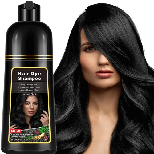 lymznus Champú instantáneo de tinte negro 3 en 1 para hombres y mujeres, champú de color de cabello a base de hierbas para cobertura de canas,