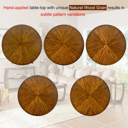 Miniatura 4 de PADMA HOUSE Mesa auxiliar redonda de madera con patas curvas, mesa auxiliar circular de tambor con mesa de copo de nieve, mesa auxiliar de sofá