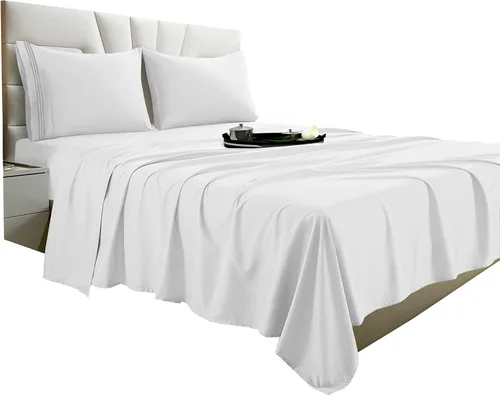 Miniatura 22 de Vacco Juego de sábanas tamaño Queen, sábanas y fundas de almohada de 4 piezas para hotel de lujo de la serie 1800, sábanas ultrasuaves
