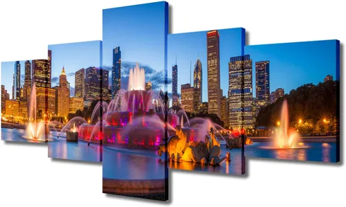 Miniatura 19 de TUMOVO Fotos en lienzo de Estados Unidos, Cincinnati, Ohio, Skyline at Dusk para tu sala de estar, impresiones de paisaje urbano de rascacielos
