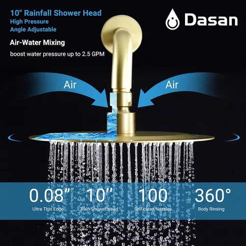 Miniatura 7 de DASAN DA-SS03BG-R10W - Juego completo de grifos de bañera, sistema de ducha de bañera dorado cepillado con boquilla de bañera, bañera y grifo
