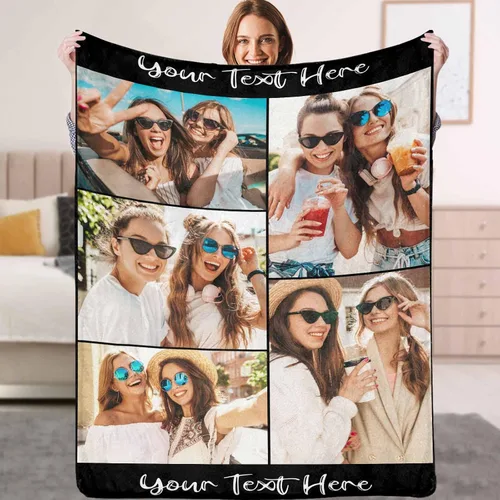 Miniatura 20 de YESCUSTOM Manta personalizada con texto fotográfico, manta personalizada con mis propias imágenes para Navidad, familia, mamá, papá, perro