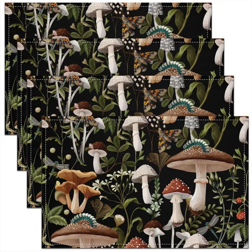 Miniatura 23 de Juego de 4 manteles individuales con diseño de hongos salvajes, acuarela, plantas naturales, decoración de plantas, para niños, adolescentes