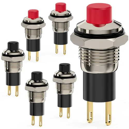 Miniatura 11 de Interruptor de botón, Interruptores mini autobloqueables de cierre 10mm redondos DC24V 0.5A Negro con tapa 5 piezas con cable de 20cm