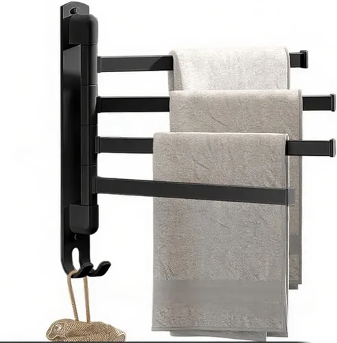 Toallero, toallero giratorio mejorado de aluminio de aviación cuatro en uno, toalleros para baño, ahorro de espacio, oscilante, rotación de 180°,