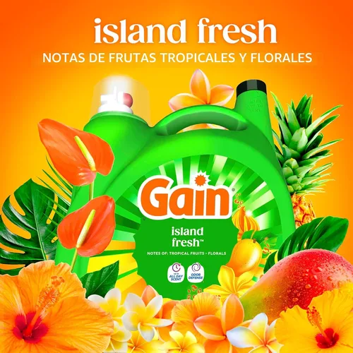 Miniatura 5 de Gain Detergente líquido para ropa, con defensa del olor, aroma fresco de isla, jabón de lavandería para lavadoras HE, 132 onzas líquidas, 100 cargas