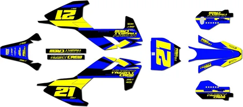 Miniatura 6 de Kit de gráficos para Husqvarna Motocross Electric E-Minis EE3 y EE5 (2020-2023) Orange-Crew Series Azul 09 Mil - Adhesivo para motocross Dirt Pit