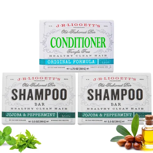 J.R.LIGGETT'S - Barra de champú y acondicionador de fórmula de jojoba y menta, paquete de 3 unidades, totalmente natural, juego sólido para el