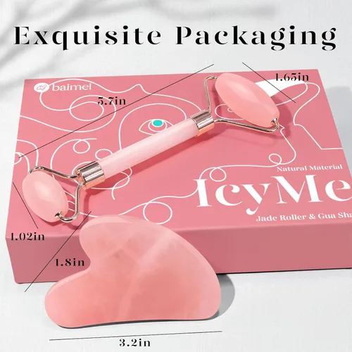 Miniatura 7 de BAIMEI IcyMe - Rodillo de jade y Gua Sha, rodillo facial para reducir el enrojecimiento de la piel, cuidado personal para hombres y mujeres, Rosa