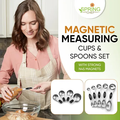 Miniatura 2 de Spring Chef Juego de tazas y cucharas medidoras magnéticas, patentado, imanes fuertes N45, acero inoxidable resistente que cabe en tarros