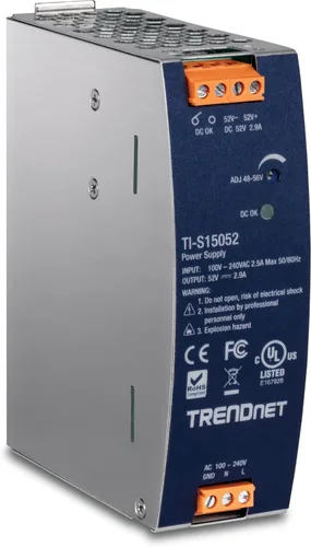 Miniatura 9 de TRENDnet Fuente de alimentación de riel DIN de CA a CC de 150 W, 48 – 56 V CC, 3.12 A CA a CC con función PFC, TI-S12048, capacidad de carga máxima