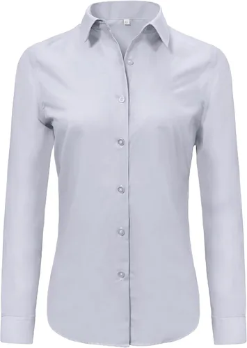 Miniatura 8 de Ruisin - Camisas supersuaves sin arrugas y con botones para mujer, unicolor, manga larga, diseño a rayas, estilo formal, blusa de vestir