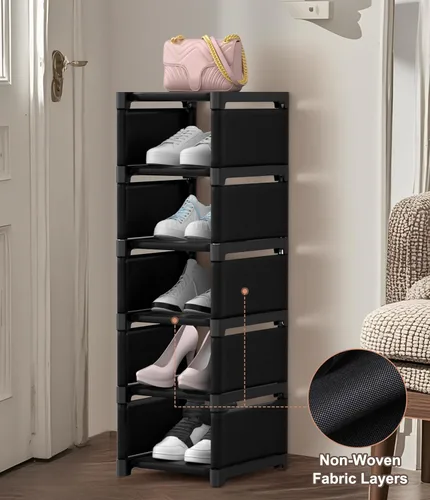 Miniatura 4 de Zapatero estrecho de 6 niveles, organizador vertical de zapatos de espacio pequeño, estante compacto de 9.84 pulgadas para armario y entrada