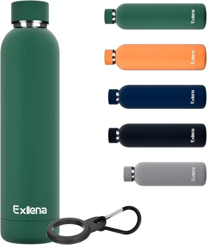 Miniatura 30 de Exllena Botella de agua pequeña de 12 onzas con clip, doble pared de acero inoxidable al vacío, pequeña botella de agua aislada que mantiene