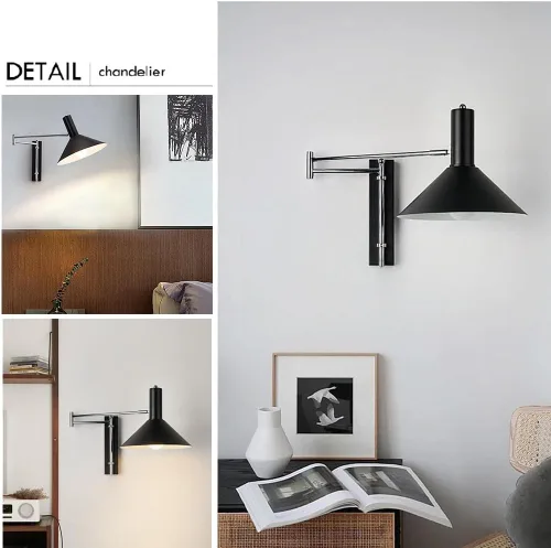 Miniatura 3 de Aplique de pared Bauhaus con brazo articulado, Aplique industrial cromado, luz de lectura ajustable para mesilla de noche, lámpara de metal moderno