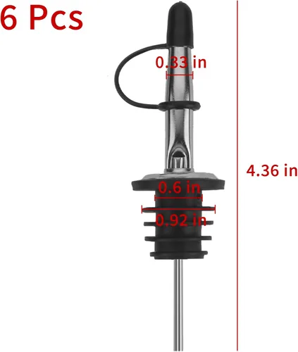 Miniatura 2 de 6 boquillas de vertido rápido con cónica, vertedores de licor con tapa de goma, acero inoxidable, higiénico, apto para lavavajillas, se adapta a
