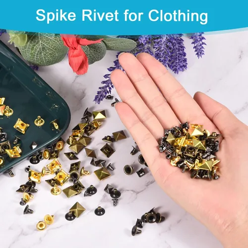 Miniatura 4 de uxcell Juego de 60 remaches de punta para ropa, 0.315 in, remaches rápidos de pirámide, clavos cuadrados punk, de cobre, para decoraciones de Tono
